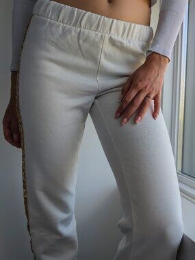 Wicked White Sweatpants With Gold Sequin Strip